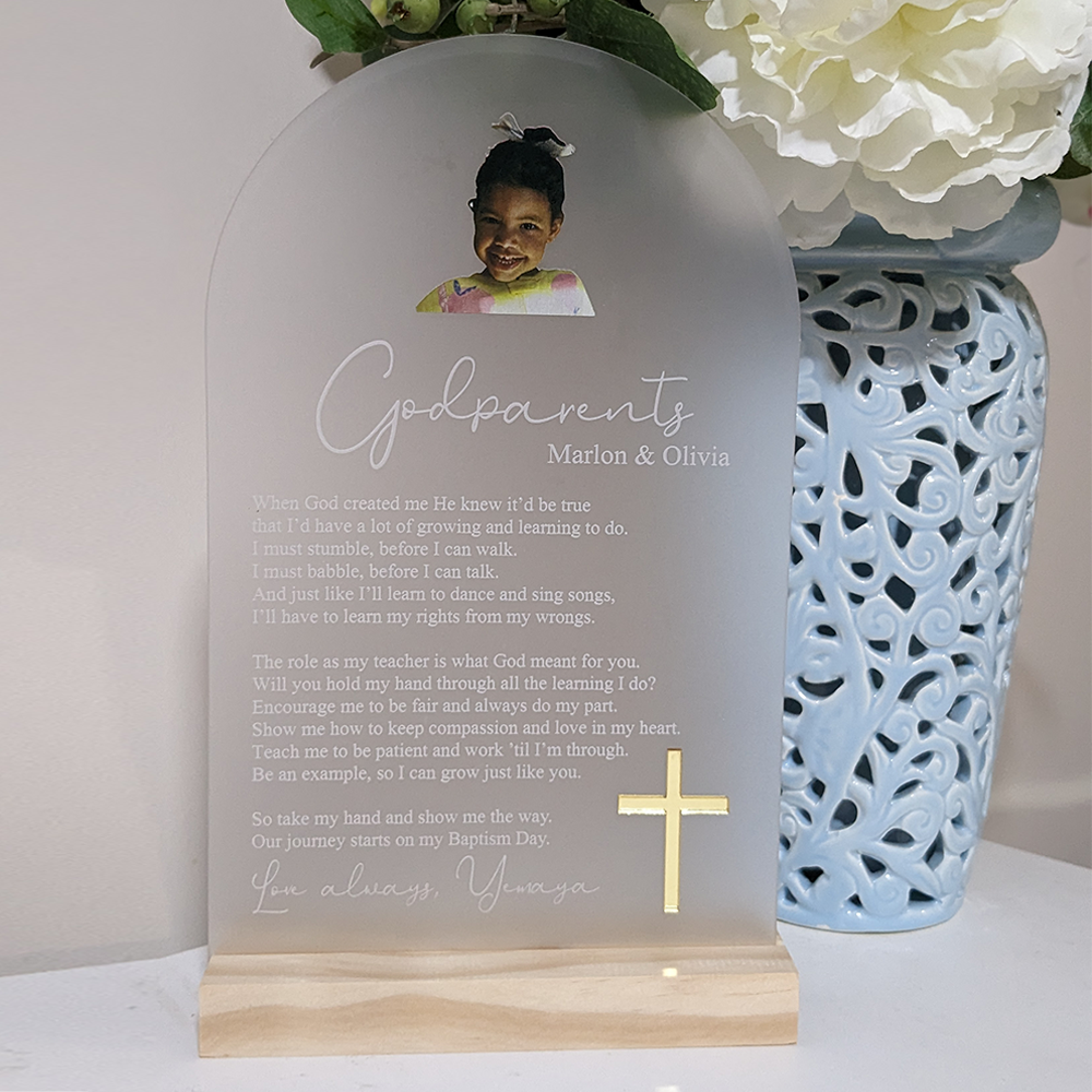 Godparents Poem Plaque with Photo and Timber Base BlackOrchidDesigns