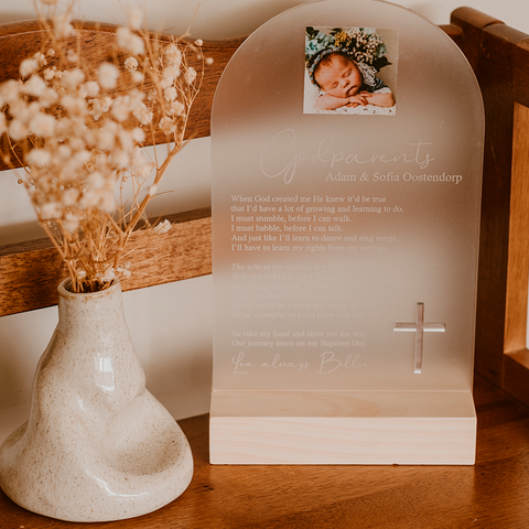 Godparents Poem Plaque with Photo and Timber Base
