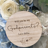 Godparents announcement plaque, Personalised godparent reveal, Elegant godparent proposal, Timber godparent announcement, Special godparent ask gift, Decorative godparent proposal plaque, Unique godparent invitation, Will you be my godparent plaque, Custom godparents announcement, Keepsake godparent invitation display, Elegant wooden godparent plaque, Baby christening godparent ask, Baptism godparent proposal gift, Heirloom godparent invitation plaque, Special moment godparent reveal