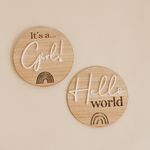 Baby announcement, Hello world, Baby discs, Gender reveal, It's a girl, It's a boy, Hello world, New baby, Baby shower, Baby gift, Newborn baby, Baby shower gift, Gender reveal gift, Baby shower present, Baby present, Announcement plaque, Baby plaque, Gender plaque, Baby announcement plaque, Hospital discs, Hospital plaques, Rainbow baby, Rainbow newborn, 