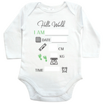Baby birth announcement Baby announcement Personalised baby onesie Personalised baby grow suit Hello world White baby coverall Personalised baby coverall Baby arrival Hospital bag What do i pack in my hospital bag Birth announcement Baby arrival Baby announcement outfit Baby first outfit Baby hospital Baby hospital outfit 