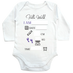 Baby birth announcement Baby announcement Personalised baby onesie Personalised baby grow suit Hello world White baby coverall Personalised baby coverall Baby arrival Hospital bag What do i pack in my hospital bag Birth announcement Baby arrival Baby announcement outfit Baby first outfit Baby hospital Baby hospital outfit 