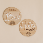 Baby announcement, Hello world, Baby discs, Gender reveal, It's a girl, It's a boy, Hello world, New baby, Baby shower, Baby gift, Newborn baby, Baby shower gift, Gender reveal gift, Baby shower present, Baby present, Announcement plaque, Baby plaque, Gender plaque, Baby announcement plaque, Hospital discs, Hospital plaques, Rainbow baby, Rainbow newborn, 