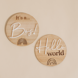Baby announcement, Hello world, Baby discs, Gender reveal, It's a girl, It's a boy, Hello world, New baby, Baby shower, Baby gift, Newborn baby, Baby shower gift, Gender reveal gift, Baby shower present, Baby present, Announcement plaque, Baby plaque, Gender plaque, Baby announcement plaque, Hospital discs, Hospital plaques, Rainbow baby, Rainbow newborn, 