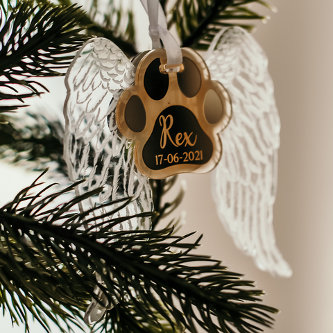 Memorial Ornament - Angel Wings with Paw Print