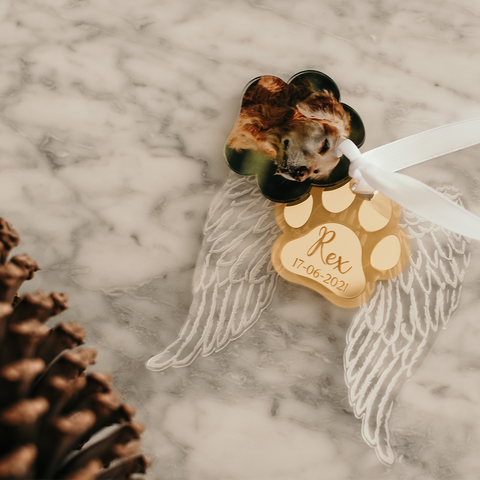 Memorial Ornament - Angel Wings Photo with Paw Print