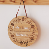 Easter Bunny Please Stop Here Sign - Wreath Design