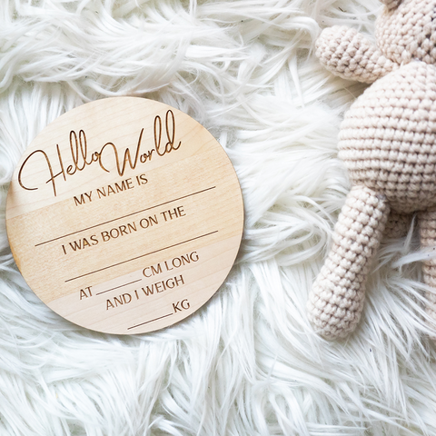 Baby Announcement Plaque - Hello World Fill in