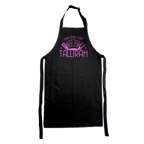 Kids Black Apron Full Length Personalised Little Chef Pink