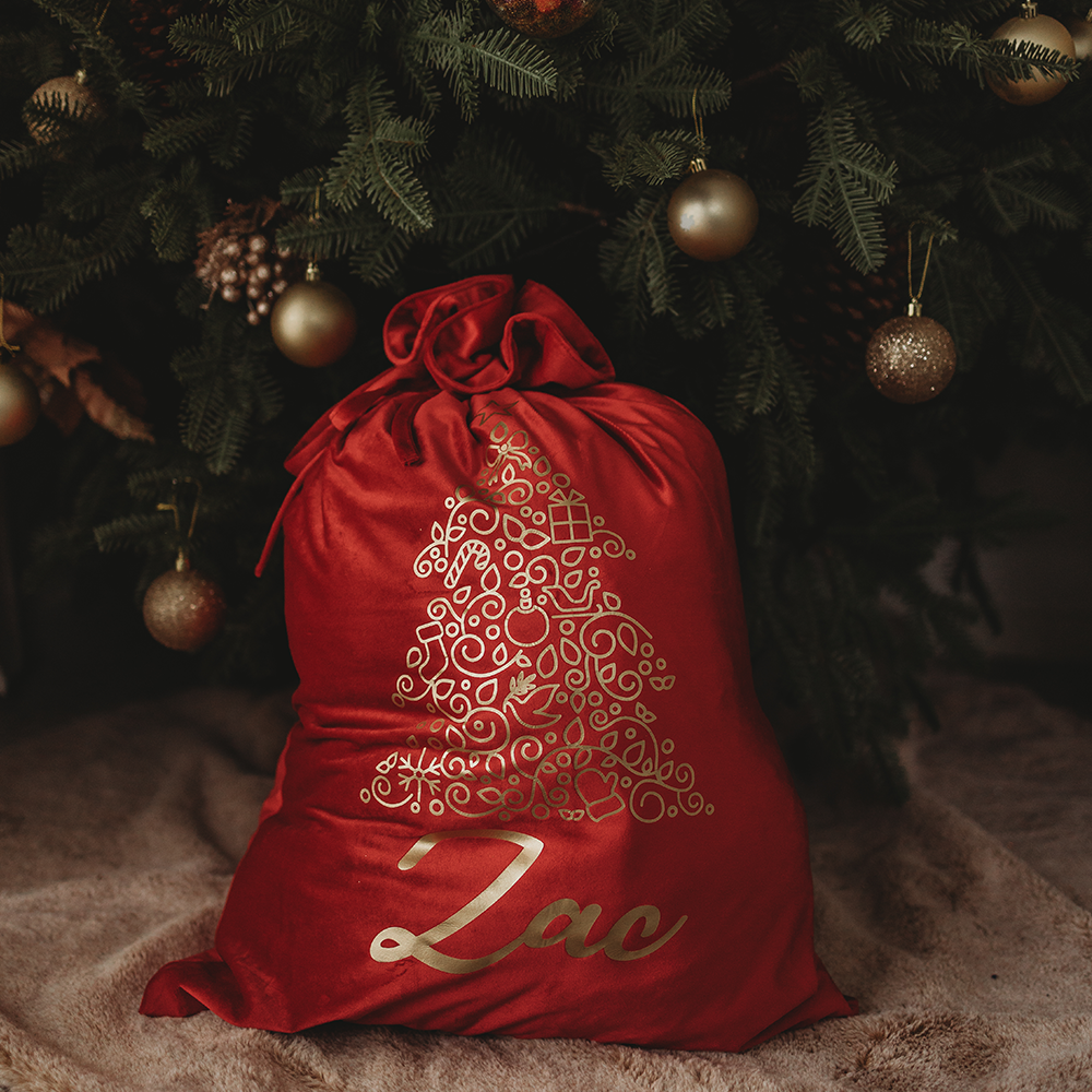 Christmas Velvet Santa Sack with Filigree Design and Name ...