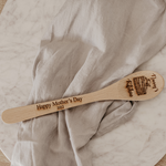 Personalised laser engraved wooden spoon with Kitchen design featuring an image of a cake with personalised message on the handle Personalised wooden spoon Baking Memories Father's day gift Happy Father's day Fathers day Mother's Day Mothers day Housewarming gift House warming gift Kitchen utensils Personalised kitchen utensils Engraved gifts Gifts for grandparent